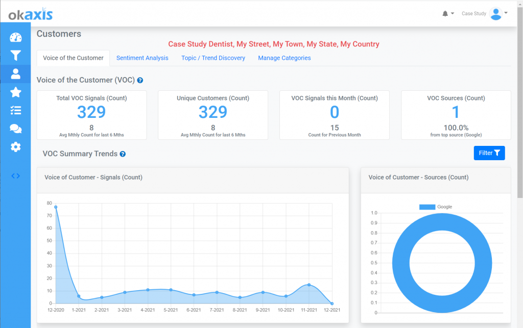 okaxis screenshot showing voice of the customer